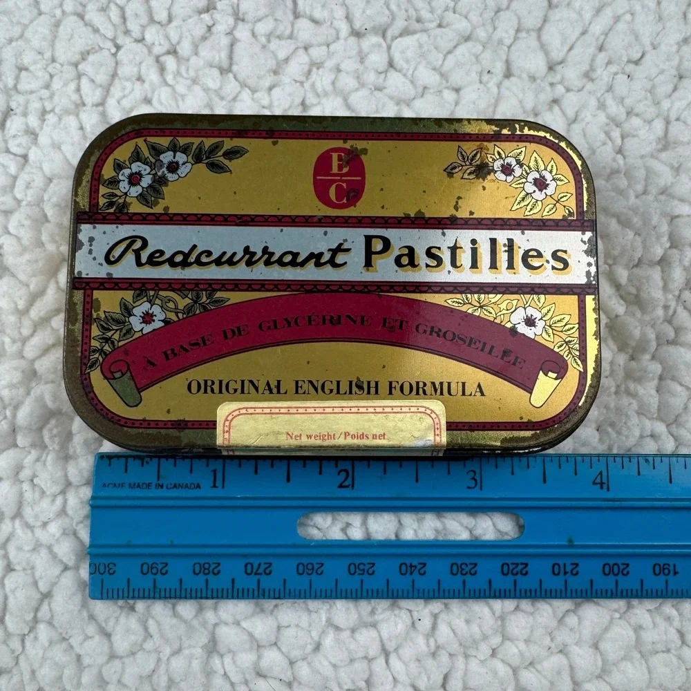 Vintage EC Redcurrant Pastilles Gold Metal Tin Original English‎ Formula 1993